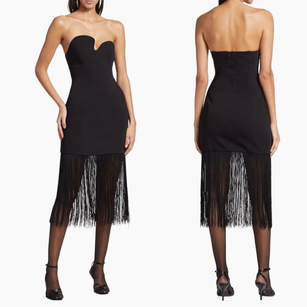 Amanda Uprichard Black Strapless Fringe Mini Dress
